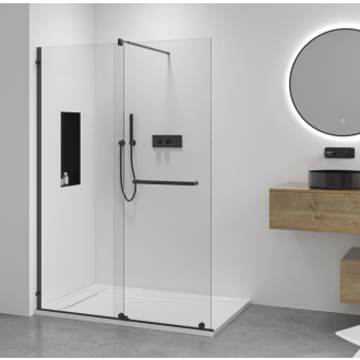 CERANO - Sprchová zástena Walk-in Medin Ľ/P - 8 mm - čierna matná, transparentné sklo - 160x195 cm - dvojdielna posuvná