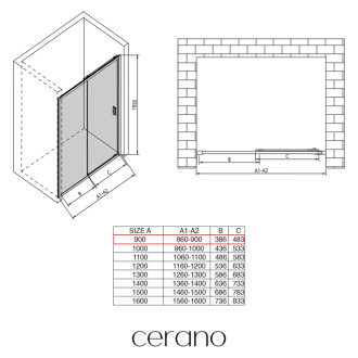 CERANO - Sprchové posuvné dvere Varone LINE Ľ/P - 6 mm - čierna matná, transparentné sklo - 90x195 cm