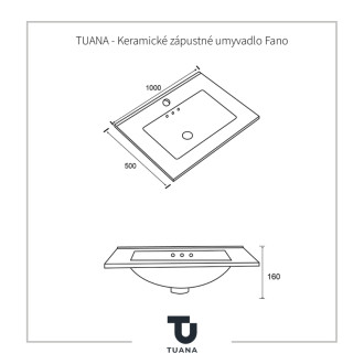 TUANA - Keramické nábytkové umývadlo Fano - biela - 100x50 cm