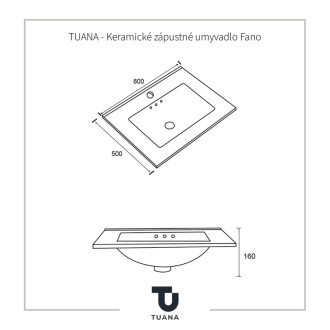 TUANA - Keramické nábytkové umývadlo Fano - biela - 80x50 cm