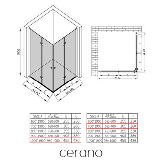 CERANO - Sprchovací kút Volpe Duo Ľ/P - 6 mm - čierna matná, transparentné sklo - 100x70 cm - zalamovacia