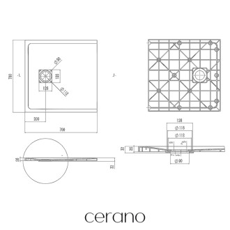 CERANO - Sprchová vanička štvorcová Pablo - SMC/minerálny kompozit - štruktúrovaná biela matná - 70x70 cm