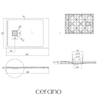 CERANO - Sprchová vanička obdĺžniková Pablo - SMC/minerálny kompozit - štruktúrovaná čierna matná - 100x70 cm