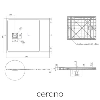 CERANO - Sprchová vanička obdĺžniková Pablo - SMC/minerálny kompozit - štruktúrovaná čierna matná - 100x80 cm