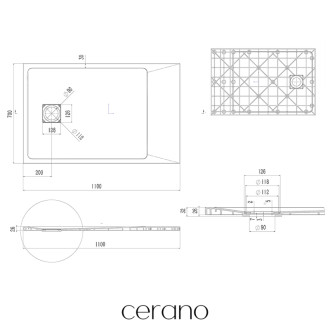 CERANO - Sprchová vanička obdĺžniková Pablo - SMC/minerálny kompozit - štruktúrovaná čierna matná - 110x70 cm