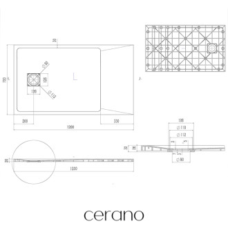 CERANO - Sprchová vanička obdĺžniková Pablo - SMC/minerálny kompozit - štruktúrovaná čierna matná - 120x70 cm