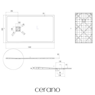 CERANO - Sprchová vanička obdĺžniková Pablo - SMC/minerálny kompozit - štruktúrovaná čierna matná - 140x80 cm
