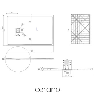 CERANO - Sprchová vanička obdĺžniková Pablo - SMC/minerálny kompozit - štruktúrovaná čierna matná - 140x90 cm