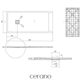 CERANO - Sprchová vanička obdĺžniková Pablo - SMC/minerálny kompozit - štruktúrovaná čierna matná - 150x70 cm