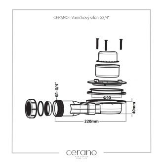CERANO - Sifón k sprchovej vaničke 90mm - biela - DN40