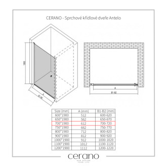 CERANO - Sprchové krídlové dvere Antelo L/P - 6 mm - čierna matná, transparentné sklo - 70x190 cm