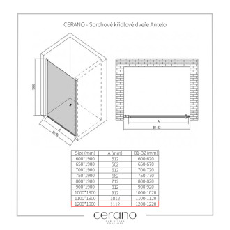 CERANO - Sprchové krídlové dvere Antelo L/P - 6 mm - chróm, transparentné sklo - 120x190 cm