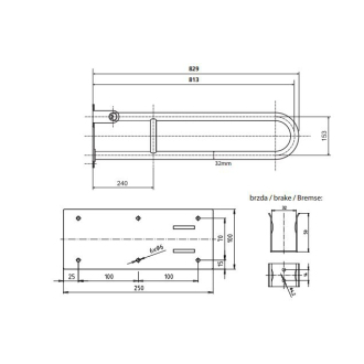 BEMETA HELP: Sklopný úchyt v tvare U 813 mm, biely 301102084