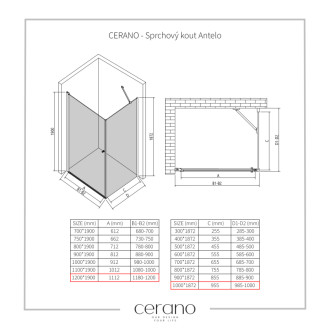 CERANO - Sprchovací kút Antelo L/P - 6 mm - chróm, transparentné sklo - 120x100x190 cm - otočný