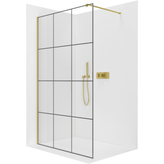 CERANO - Sprchová zástena Walk-in Onyx Cube Ľ/P - 8 mm - hranatá vzpera - zlatá, industriálne sklo - 110x200 cm