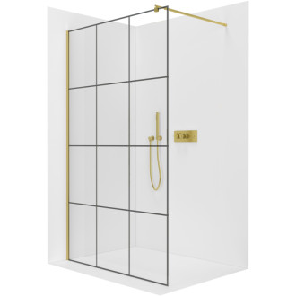 CERANO - Sprchová zástena Walk-in Onyx Round Ľ/P - 8 mm - guľatá vzpera - zlatá, industriálne sklo - 150x200 cm