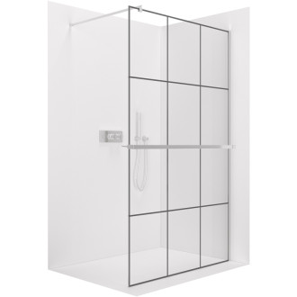 CERANO - Sprchová zástena Walk-in Onyx Round Ľ/P - 8 mm + polička/držiak na uteráky - guľatá vzpera - chróm, industriálne sklo - 100x200 cm