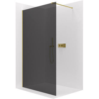 CERANO - Sprchová zástena Walk-in Onyx Cube Ľ/P - 8 mm - hranatá vzpera - zlatá, grafitové sklo - 70x200 cm