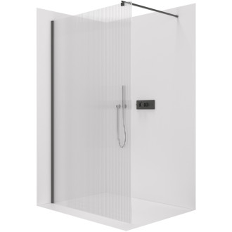 CERANO - Sprchová zástena Walk-in Onyx Round Ľ/P - 8 mm - guľatá vzpera - čierna matná, ryhované sklo - 140x200 cm