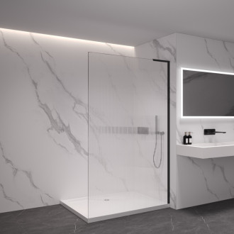 CERANO - Sprchová zástena Walk-in Onyx L-pravá vzpera - 8 mm - čierna matná, ryhované sklo - 60x200 cm