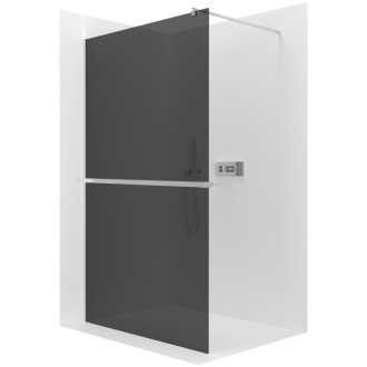 CERANO - Sprchová zástena Walk-in Onyx Round Ľ/P - 8 mm + polička/držiak na uteráky - guľatá vzpera - chróm, grafitové sklo - 70x200 cm