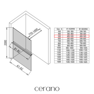 CERANO - Sprchová zástena Walk-in Onyx Round Ľ/P - 8 mm + polička/držiak na uteráky - guľatá vzpera - chróm, mliečne sklo - 50x200 cm