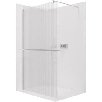 CERANO - Sprchová zástena Walk-in Onyx Round Ľ/P - 8 mm + polička/držiak na uteráky - guľatá vzpera - chróm, ryhované sklo - 70x200 cm