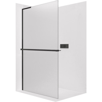 CERANO - Sprchová zástena Walk-in Onyx L-ľavá vzpera - 8 mm + polička / držiak na uteráky - čierna matná, mliečne sklo - 60x200 cm