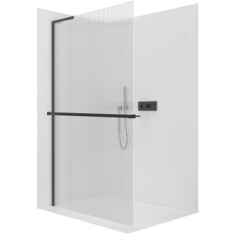 CERANO - Sprchová zástena Walk-in Onyx L-ľavá vzpera - 8 mm + polička / držiak na uteráky - čierna matná, ryhované sklo - 70x200 cm