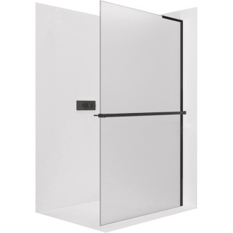 CERANO - Sprchová zástena Walk-in Onyx L-pravá vzpera - 8 mm + polička / držiak na uteráky - čierna matná, mliečne sklo - 140x200 cm
