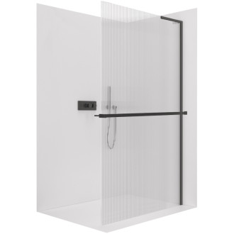 CERANO - Sprchová zástena Walk-in Onyx L-pravá vzpera - 8 mm + polička / držiak na uteráky - čierna matná, ryhované sklo - 70x200 cm
