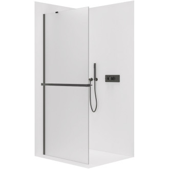 CERANO - Sprchová zástena Walk-in Onyx YL/P - 8 mm + polička / držiak na uteráky - čierna matná, mliečne sklo - 50x200 cm