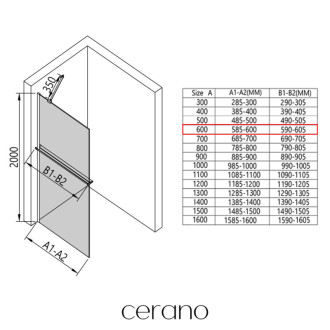 CERANO - Sprchová zástena Walk-in Onyx YL/P - 8 mm + polička / držiak na uteráky - čierna matná, ryhované sklo - 60x200 cm