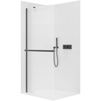 CERANO - Sprchová zástena Walk-in Onyx YL/P - 8 mm + polička / držiak na uteráky - čierna matná, ryhované sklo - 70x200 cm
