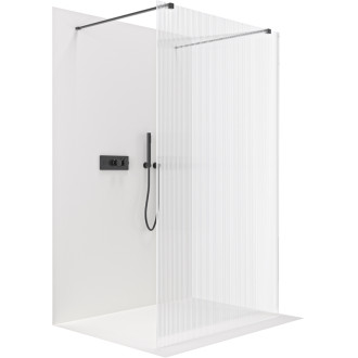 CERANO - Sprchová zástena Walk-in Onyx Duo Ľ/P - 8 mm - hranatá vzpera - čierna matná, ryhované sklo - 130x200 cm