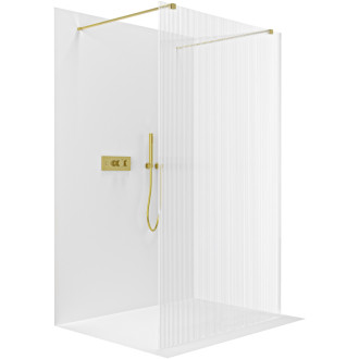 CERANO - Sprchová zástena Walk-in Onyx Duo Ľ/P - 8 mm - hranatá vzpera - zlatá, ryhované sklo - 80x200 cm