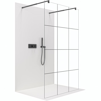 CERANO - Sprchová zástena Walk-in Onyx Duo Ľ/P - 8 mm - guľatá vzpera - čierna matná, industriálne sklo - 140x200 cm