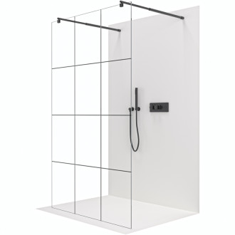 CERANO - Sprchová zástena Walk-in Onyx Duo Ľ/P - 8 mm - guľatá vzpera - čierna matná, industriálne sklo - 150x200 cm