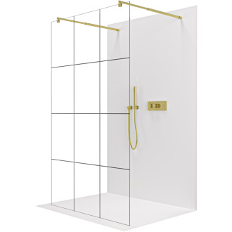 CERANO - Sprchová zástena Walk-in Onyx Duo Ľ/P - 8 mm - guľatá vzpera - zlatá kartáčovaná, industriálne sklo - 150x200 cm