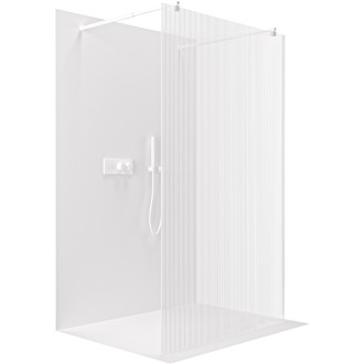 CERANO - Sprchová zástena Walk-in Onyx Duo Ľ/P - 8 mm - guľatá vzpera - biela matná, ryhované sklo - 130x200 cm