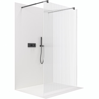 CERANO - Sprchová zástena Walk-in Onyx Duo Ľ/P - 8 mm - guľatá vzpera - čierna matná, ryhované sklo - 50x200 cm