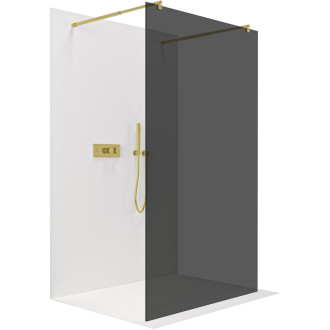 CERANO - Sprchová zástena Walk-in Onyx Duo Ľ/P - 8 mm - guľatá vzpera - zlatá, grafitové sklo - 100x200 cm