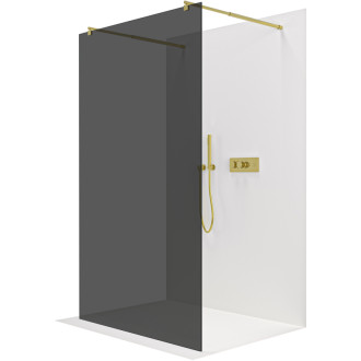 CERANO - Sprchová zástena Walk-in Onyx Duo Ľ/P - 8 mm - guľatá vzpera - zlatá kartáčovaná, grafitové sklo - 70x200 cm