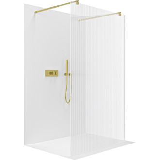 CERANO - Sprchová zástena Walk-in Onyx Duo Ľ/P - 8 mm - guľatá vzpera - zlatá, ryhované sklo - 130x200 cm