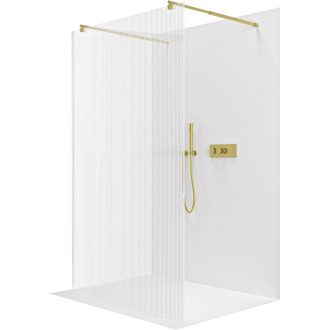 CERANO - Sprchová zástena Walk-in Onyx Duo Ľ/P - 8 mm - okrúhla vzpera - zlatá kartáčovaná, ryhované sklo - 50x200 cm