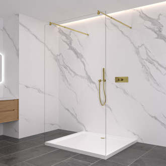 CERANO - Sprchová zástena Walk-in Onyx Duo Ľ/P - 8 mm - guľatá vzpera - zlatá kartáčovaná, transparentné sklo - 80x200 cm