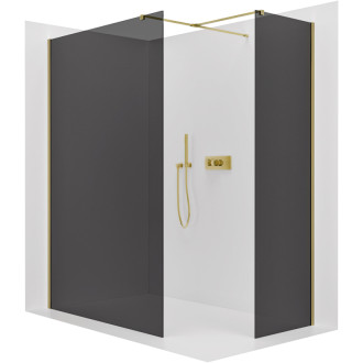 CERANO - Sprchová zástena Walk-in Onyx TL/P - 8 mm - hranatá vzpera - zlatá, grafitové sklo - 160x160x200 cm