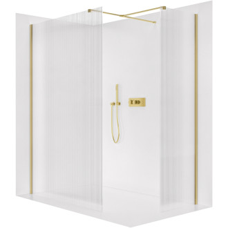 CERANO - Sprchová zástena Walk-in Onyx TL/P - 8 mm - hranatá vzpera - zlatá, ryhované sklo - 100x70x200 cm