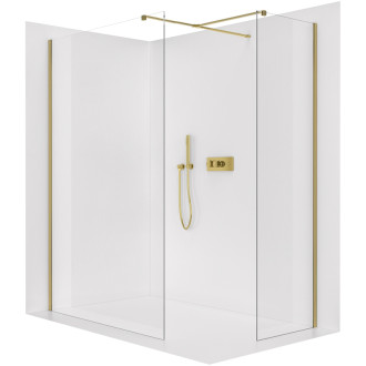 CERANO - Sprchová zástena Walk-in Onyx TL/P - 8 mm - hranatá vzpera - zlatá kartáčovaná, transparentné sklo - 130x120x200 cm