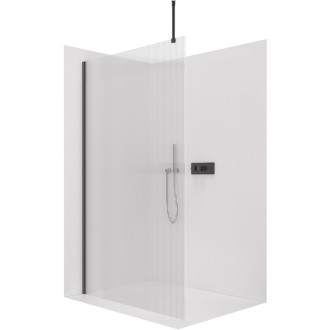 CERANO - Sprchová zástena Walk-in Onyx Top Round Ľ/P - 8 mm - guľatá vzpera - čierna matná, ryhované sklo - 160x200 cm
